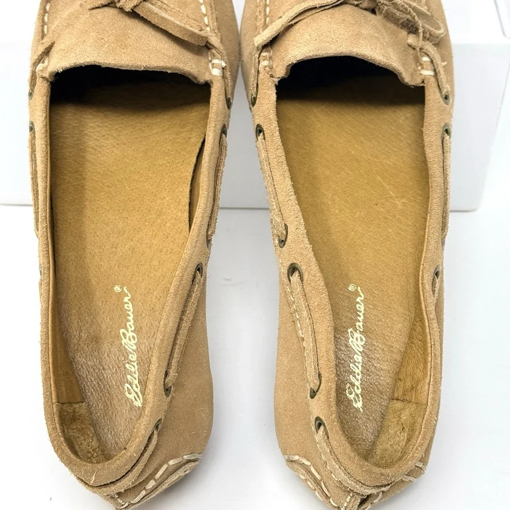 Vintage Eddie Bauer Suede Kitten Heel Loafers Square Toe Tan‎ Women's 8M